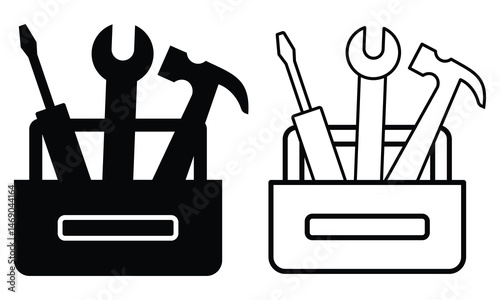 Carpenter Toolbox icon set. Tool case icon symbol vector set. Carpenter, hardware  toolkit icon silhouette design foe ui, ux design. Vector illustration.