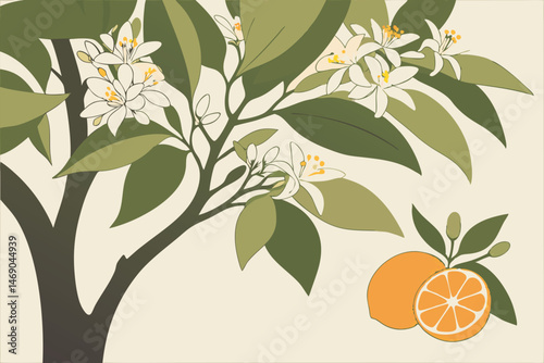 194 detailed realistic digital illustration, highly detailed, hyper realistic, cinematic lighting, oil painting, lush lemon tree, fragrant white blossoms, vibrant green leaves, ripe orange fruits, int