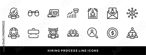 Hiring Process Line Icons. Recruitment, Job Application, Interview, Candidate Selection Vector Set