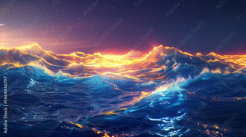 Abstract Seascape with Glowing Waves Abstract Seascape with Glowing Waves