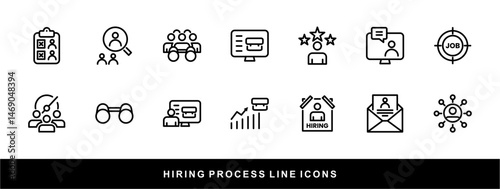 Hiring Process Line Icons. Recruitment, Job Application, Interview, Candidate Selection Vector Set