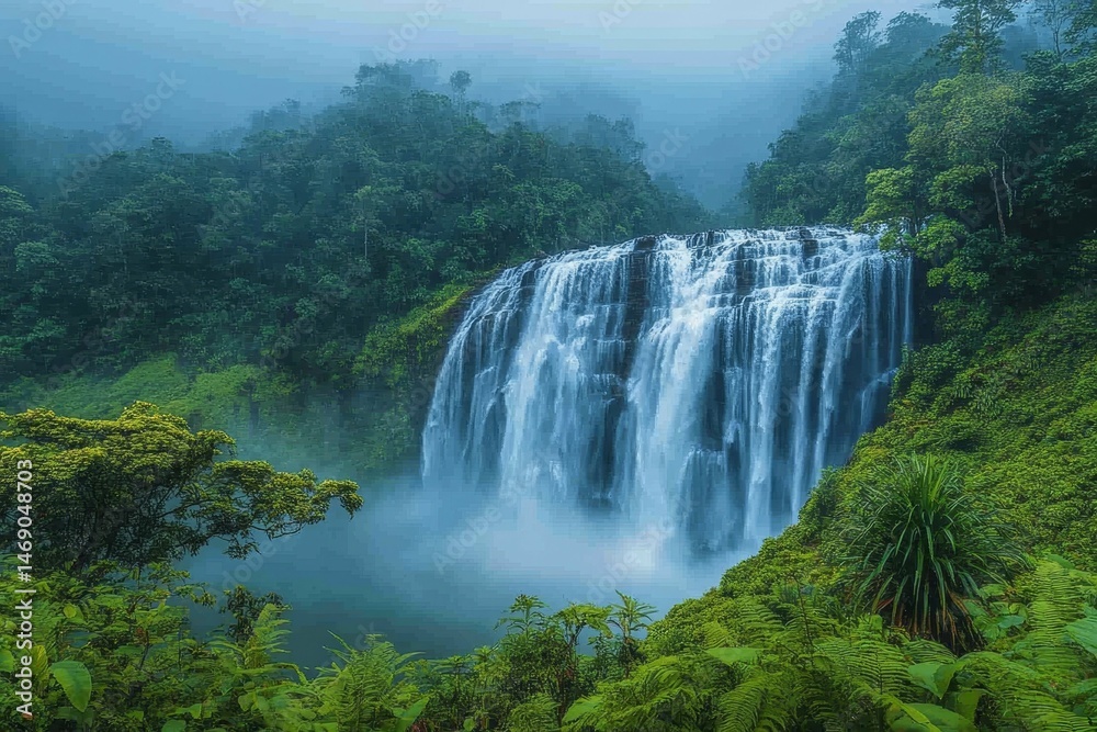 Fototapeta premium Majestic Waterfall in Lush Green Forest