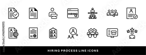 Hiring Process Line Icons. Recruitment, Job Application, Interview, Candidate Selection Vector Set