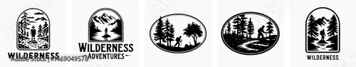 Set of vintage retro logos adventure, Wilderness, Bushcraft