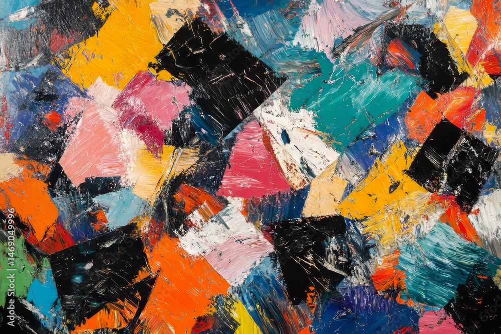Naklejka premium Abstract painting with vibrant colours and brushstrokes.