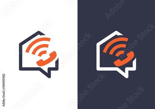 home call service logo. home service call logo. vector phone and talk house
