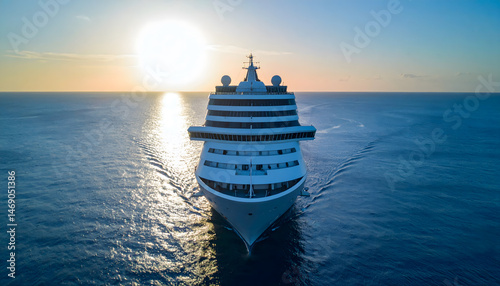 Close-Up of a Giant White Commercial Cruise Ship on the Ocean