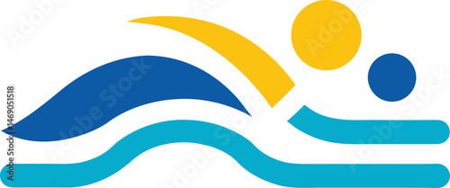 Abstract icon set depicting a swimmer in motion, designed with a minimalist approach on a white background, ideal for sports and fitness branding