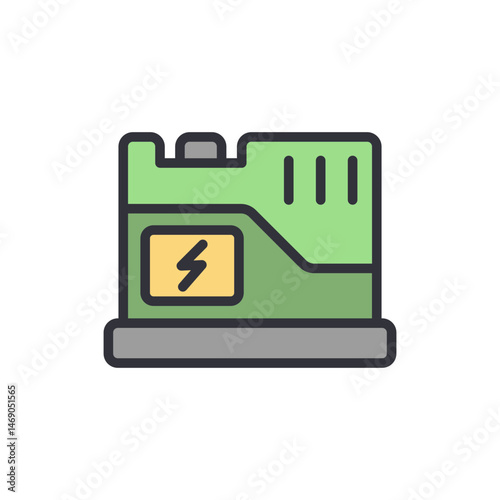 Isolated green electrical generator icon on the White background