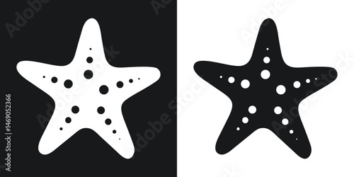 Simple and clean starfish illustrations in contrasting black and white for design elements