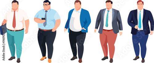 Inclusive body positive fashion collection showcasing plus-size business men with confidence