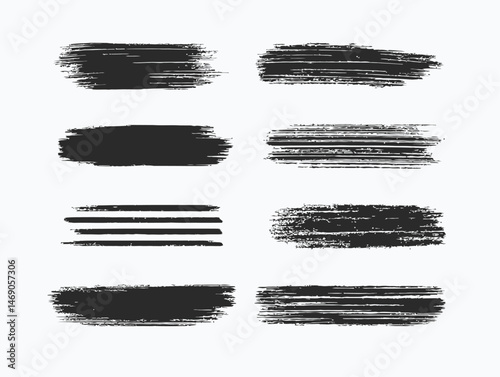 Grunge brush strokes set. Black paint strips on white background.