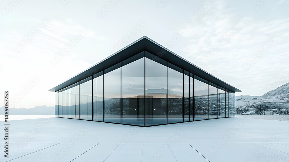 Obraz premium Modern Glass House in Snowy Mountain Landscape