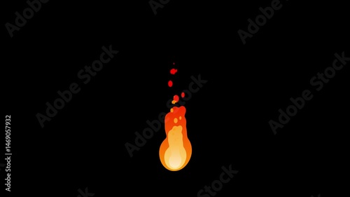 Red animated 2D fire icon, 2D fire torch cartoon