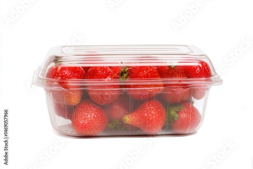 Fresh ripe strawberries in clear plastic clamshell container
