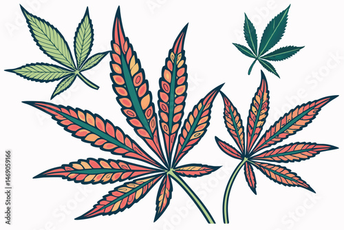198 cannabis leaves, artistic illustration, highly detailed, vibrant colors, intricate patterns, botanical, floral, organic, natural, digital art