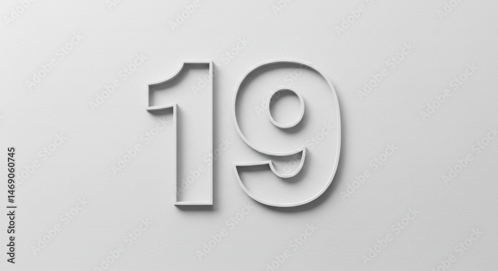Minimalist Number Nineteen on White Background Minimalist Number Nineteen on White Background