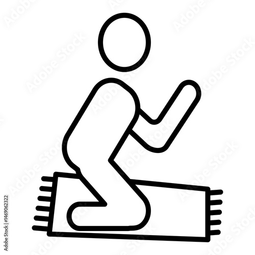 simple line drawing of a person kneeling on a mat with one arm raised in prayer or supplication.