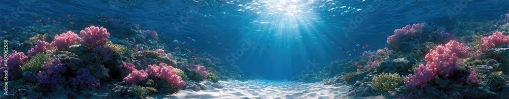 Fototapeta premium Vibrant Underwater Coral Reefs With Sunbeams