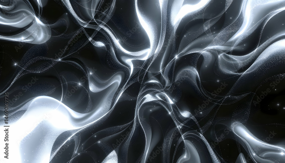 Fototapeta premium Elegant flowing silver smoke background with shimmering particles effect