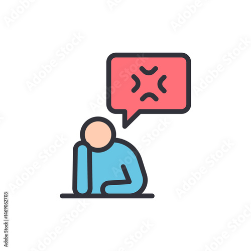 Frustrated person with angry thoughts, expressing negative emotion