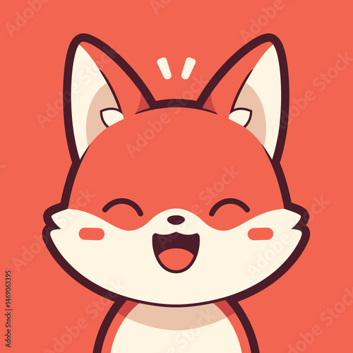 Cheerful fox face with cute expression on an orange background.