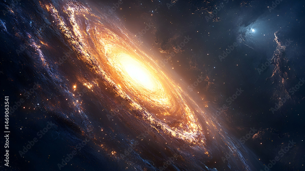 Obraz premium A vibrant spiral galaxy glows in the vastness of space.