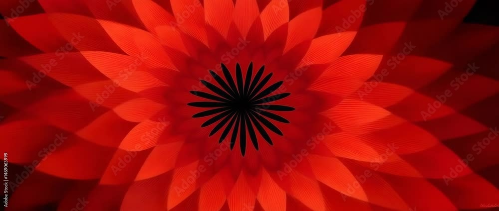 Red floral pattern motion clip with red flower animation and red flower symmetry for red flower themed video, featuring red flower petal movements in a red flower inspired seamless loop