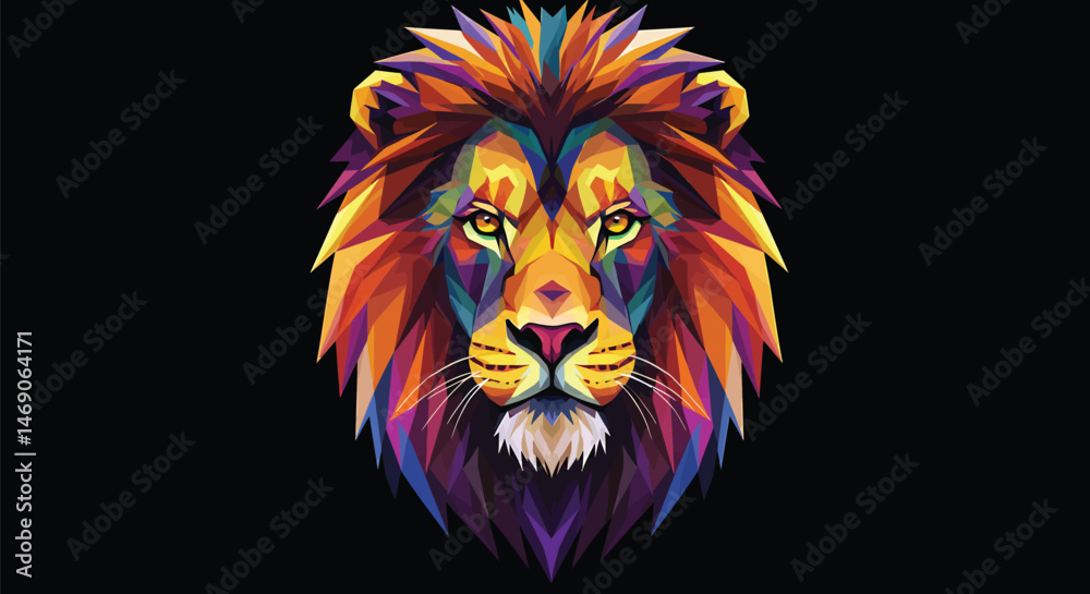 Obraz premium Stylized Lion Face, Triangle Line Art