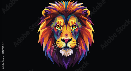 Stylized Lion Face, Triangle Line Art