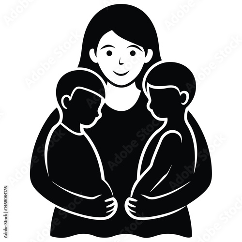mother hugging two small children one on each side