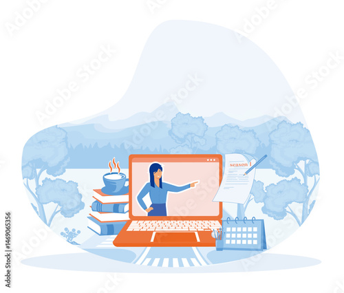 Remote education courses concept With Nature Background and Coffee.