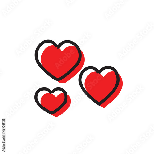 Three red hearts in various sizes