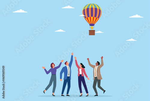 Vector illustration of a group of businessman enjoy for success with trophy
