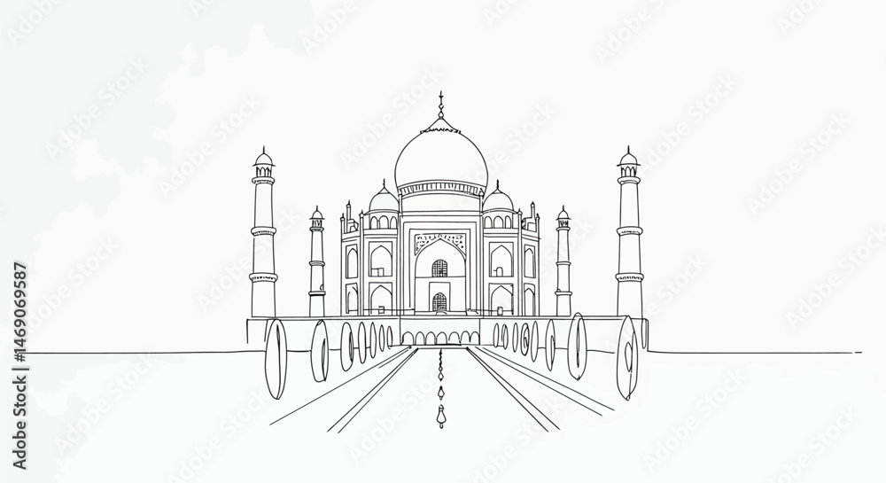 Fototapeta premium Taj Mahal Minimal Line Drawing
