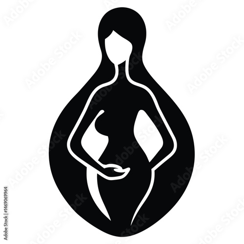 woman silhouette with fetal figure inside womb