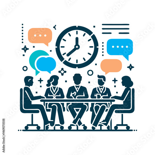 Modern office setting with business team in roundtable meeting discussing planning teamwork collaboration productivity and communication strategy vector