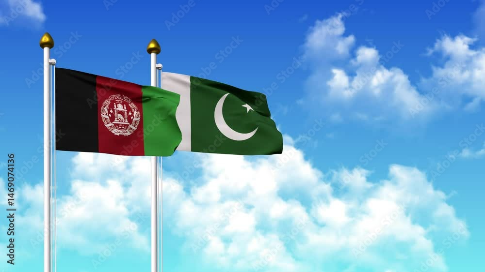 Waving flags of AFGHANISTAN and PAKISTAN on pole included with alpha channel Waving flags of AFGHANISTAN and PAKISTAN on pole included with alpha channel