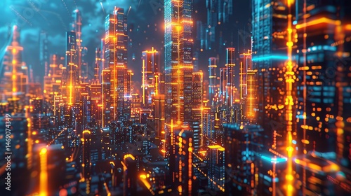 Futuristic Cityscape with Glowing Lights