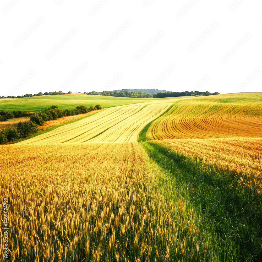 Obraz premium Golden Wheat Field Landscape With Green Grassland and Transparent Background