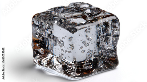 Clear Ice Cube on White Background Close Up