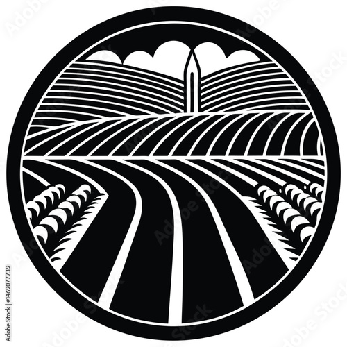 Element for Farming or agriculture logo icon design Circular Field With Irrigation Lines