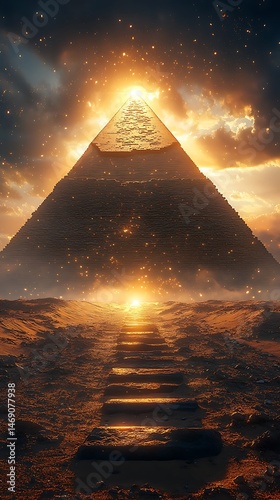 Glowing Pyramid Over Fiery Desert Landscape High Resolution Picture