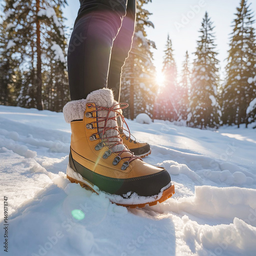 Warm Winter Boots in Snowy Forest Landscape