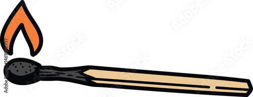 Minimalist Black Matchstick with Flame Outline
