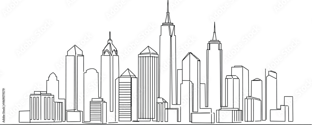 Naklejka premium Monoline City Skyline Illustration