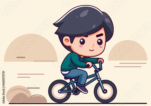 Cartoon boy riding a bicycle