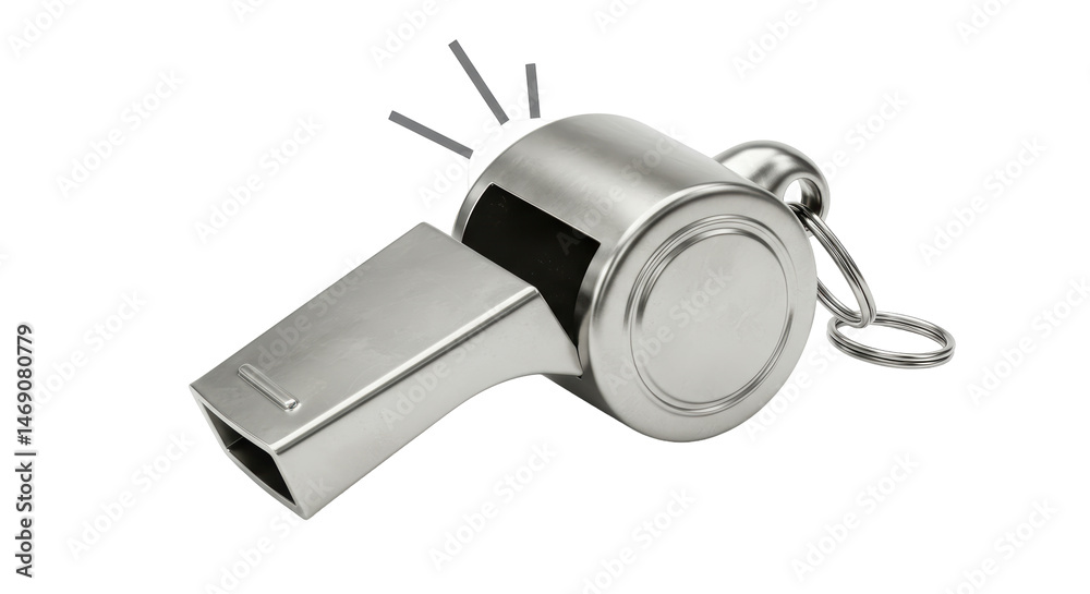 Isolated Shiny Silver Metal Whistle with Air Stream Depiction Isolated Shiny Silver Metal Whistle with Air Stream Depiction