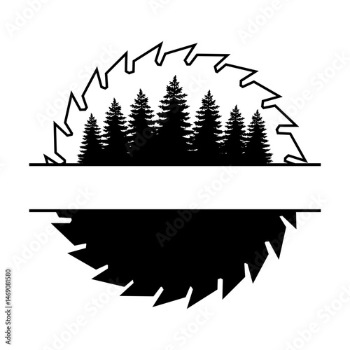 Woods, forest in saw blade monogram svg cut file. Isolated vector illustration.