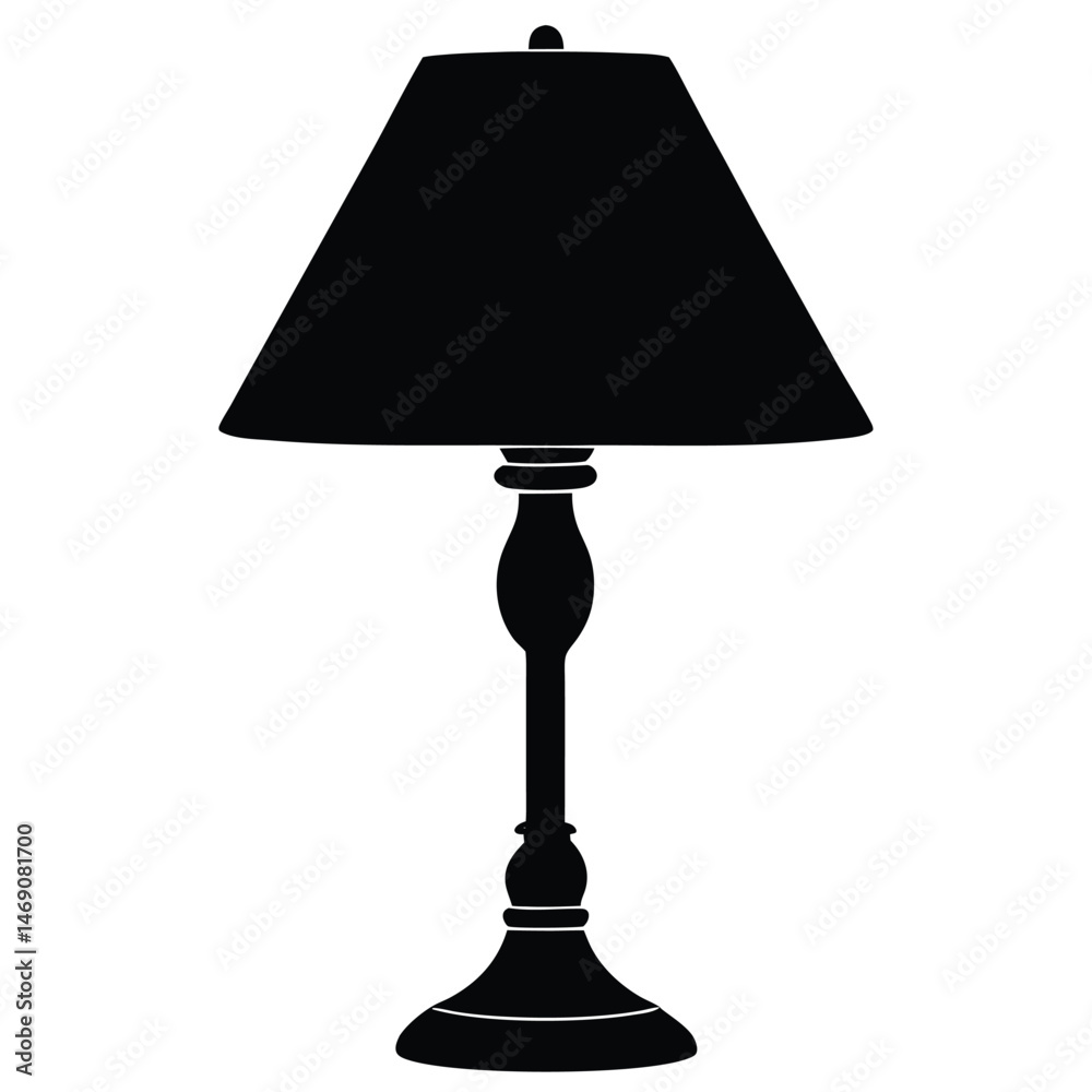 A dark silhouette of a lamp featuring a pedestal stand with a shade A dark silhouette of a lamp featuring a pedestal stand with a shade